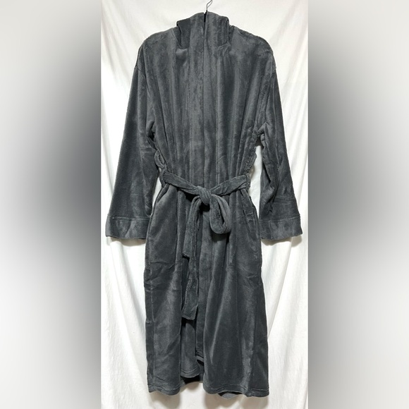 NEW Alexander Del Rossa Plush Fleece Gray Hooded Bathrobe Cozy Loungewear Warm - Picture 2 of 11